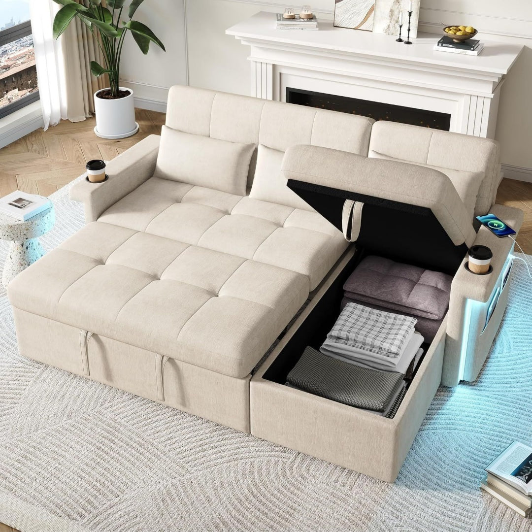 Divano da soggiorno regolabile con illuminazione LED beige