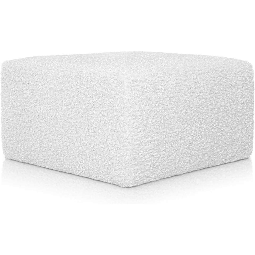 Seduta imbottita con poggiapiedi rivestimento boucle bianco