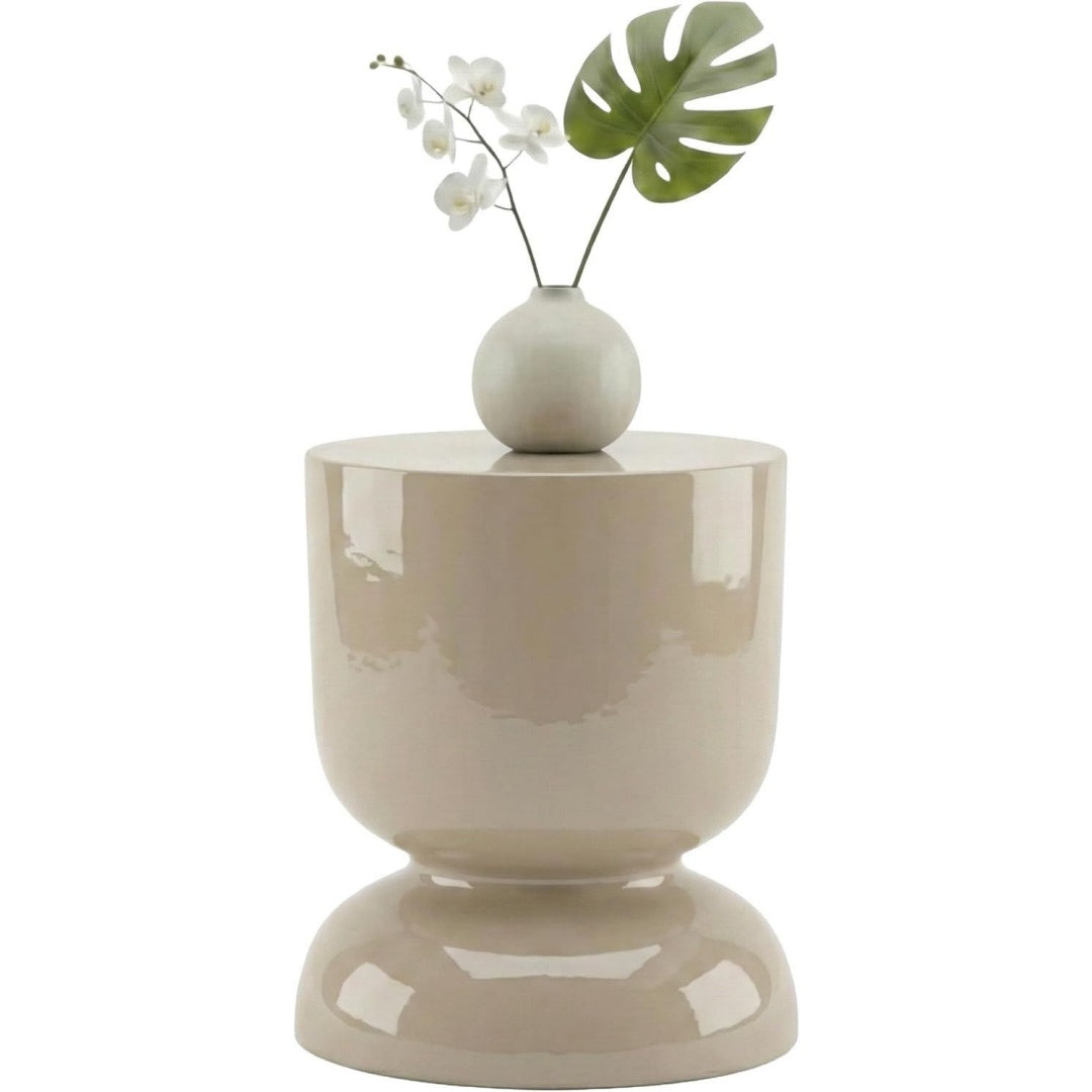 Tavolino laterale struttura in metallo beige