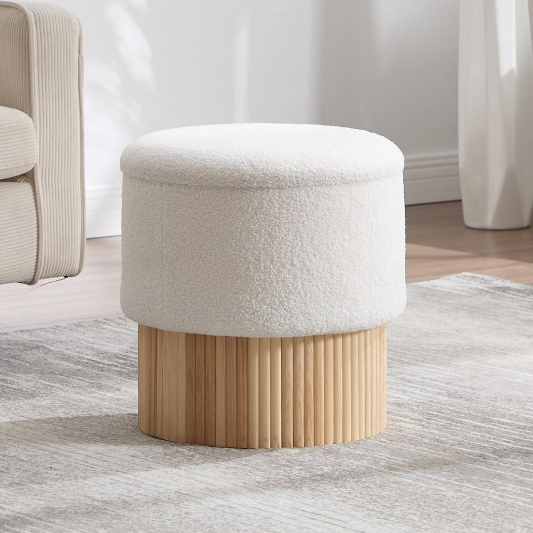 Pouf da soggiorno bianco con vano contenitore struttura in metallo