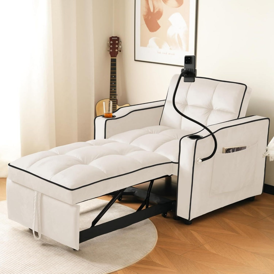 Seduta imbottita con ante regolabile beige