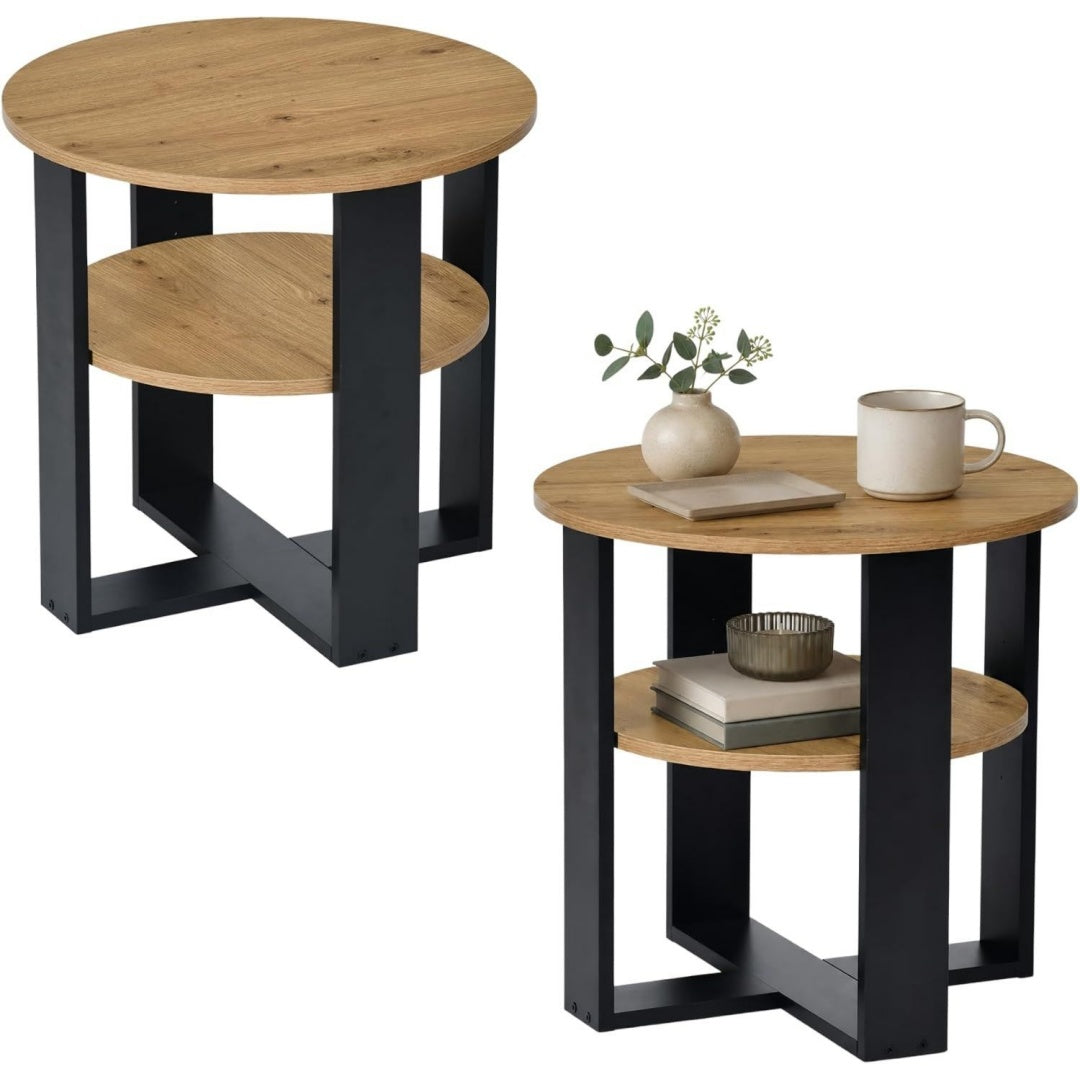 Tavolino laterale regolabile stile industriale rovere